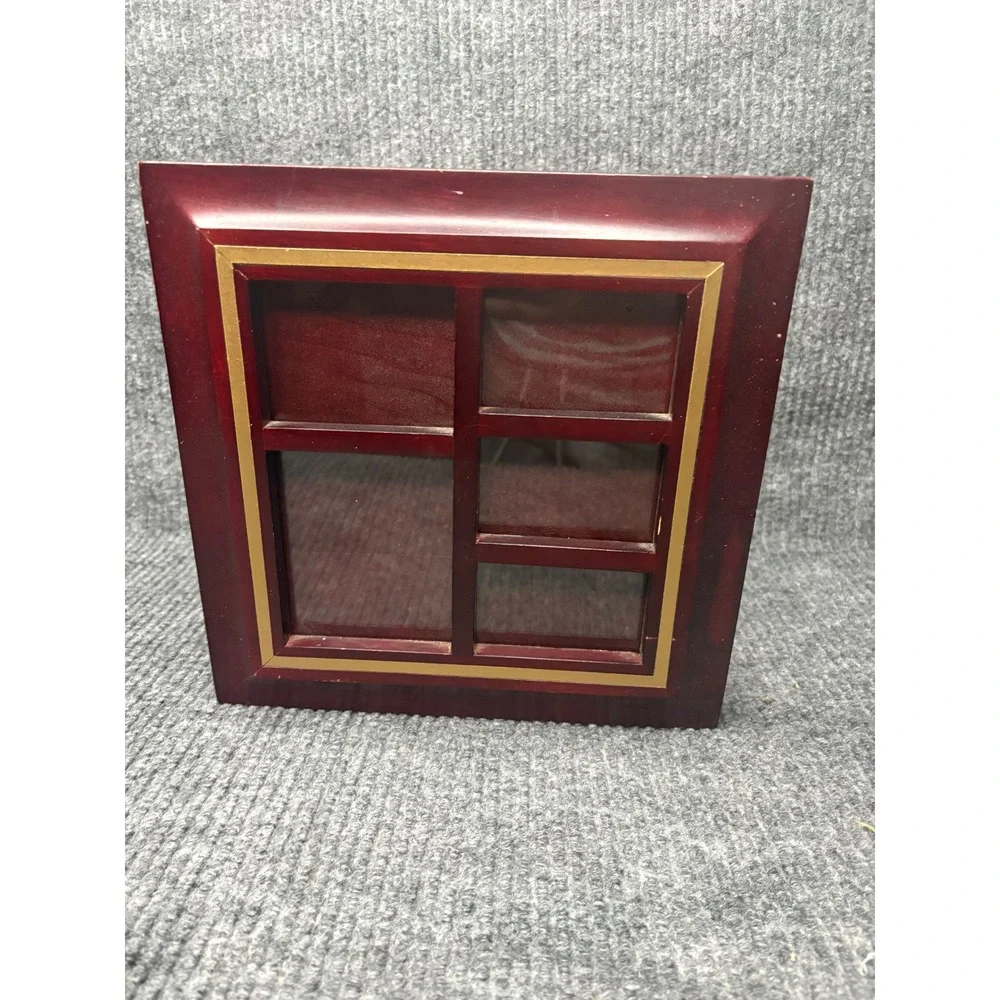Vintage Bombay Wooden Photo Album Burgundy Gold Trim 5 Collage Cover 4x6